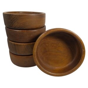 Vintage Teak Wooden Bowls Set Mid Century Boho Made in Thailand